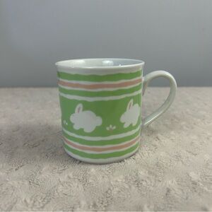 Hallmark Spring Fever Green White Bunny Rabbit Coffee Mug Cup Pink Stripes 1985
